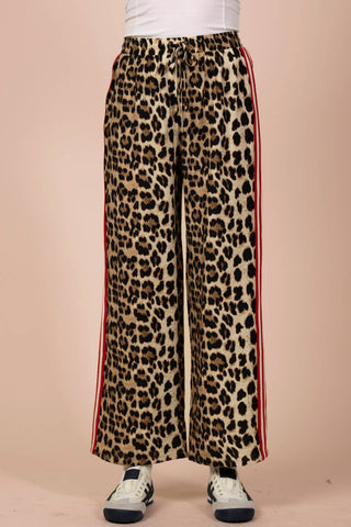 VERY J - NP70940-Side Stripe Tape Detail Leopard Wide Leg Pants