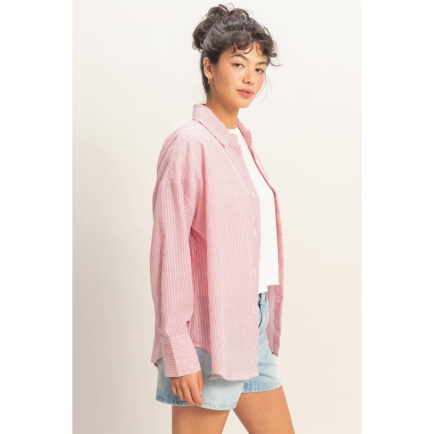Red Striped Button-Up Shirt
