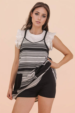 VERY J - ND31600-Comfy Striped Knit Mini Dress W/ Shorts Inside