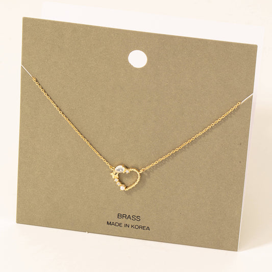 Rhinestone Cluster Heart Pendant Necklace