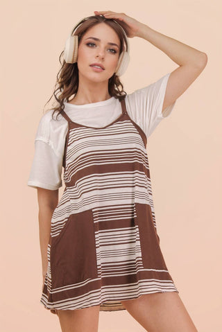VERY J - ND31600-Comfy Striped Knit Mini Dress W/ Shorts Inside