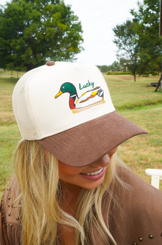 Lucky Duck Corduroy Trucker Hat