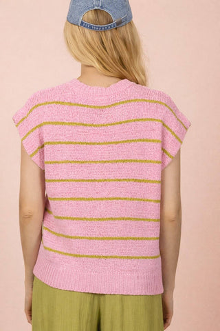VERY J - 12W3319N-Striped Knit Sweater Vest Top