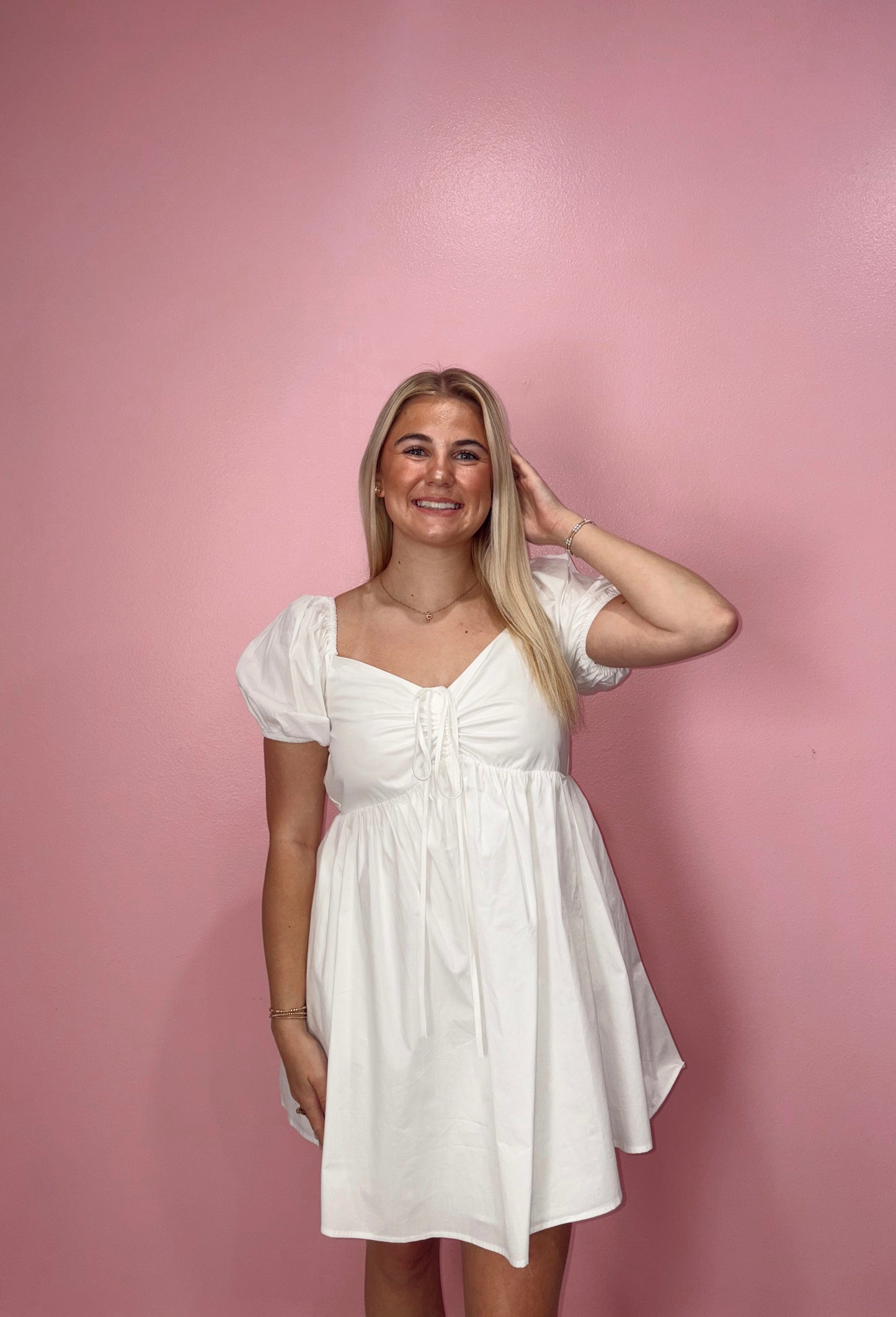 White Smocked Mini Dress