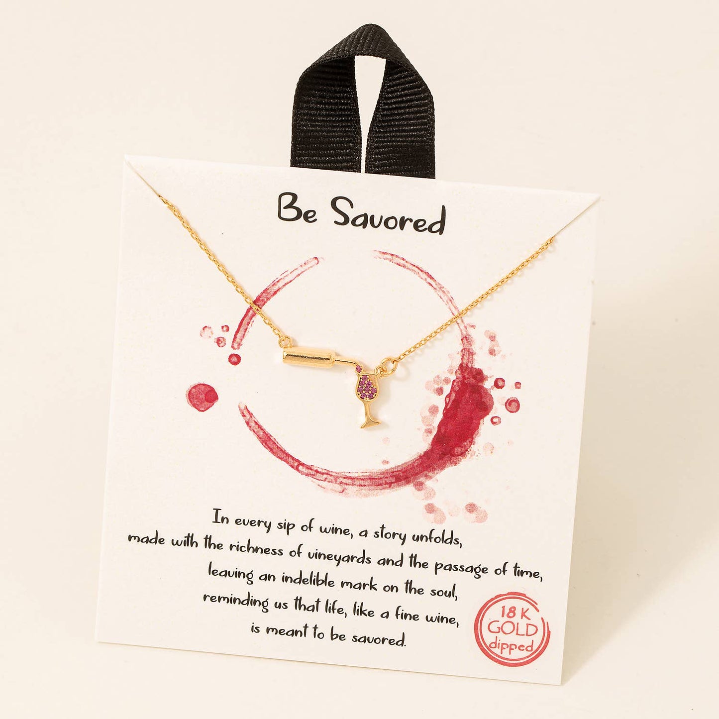 Gold Dipped Cz Pouring Wine Pendant Necklace