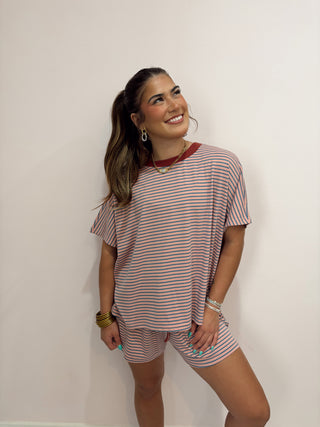 Stripe Knit Shorts Set