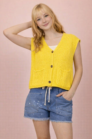 VERY J - 12W3377N-Button Down Knit Sweater Vest
