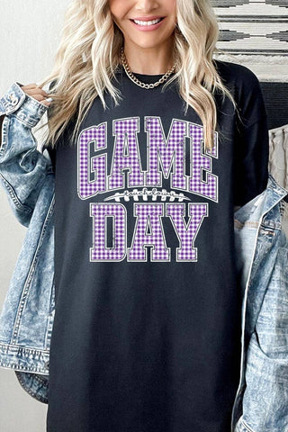 COLORBEAR - Purple Gingham Game Day Graphic Heavy Cotton Tee