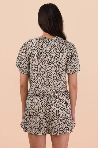 VERY J - NT12066SET-Leopard Printed Woven Top & Shorts Set