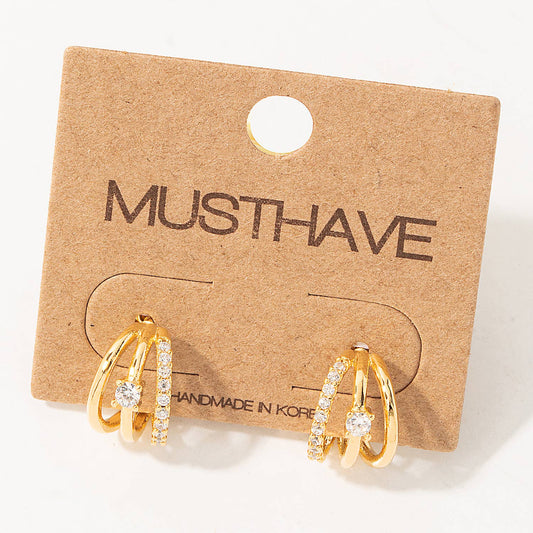 Pave Layered Hoop Huggie Earrings