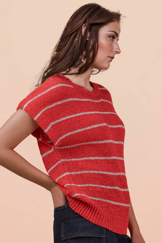 VERY J - 12W3319N-Striped Knit Sweater Vest Top