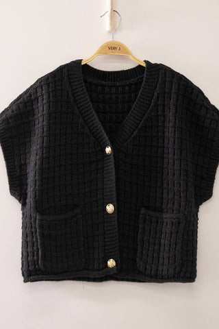 VERY J - 12W3719N-Waffle Texture Crop Cardigan