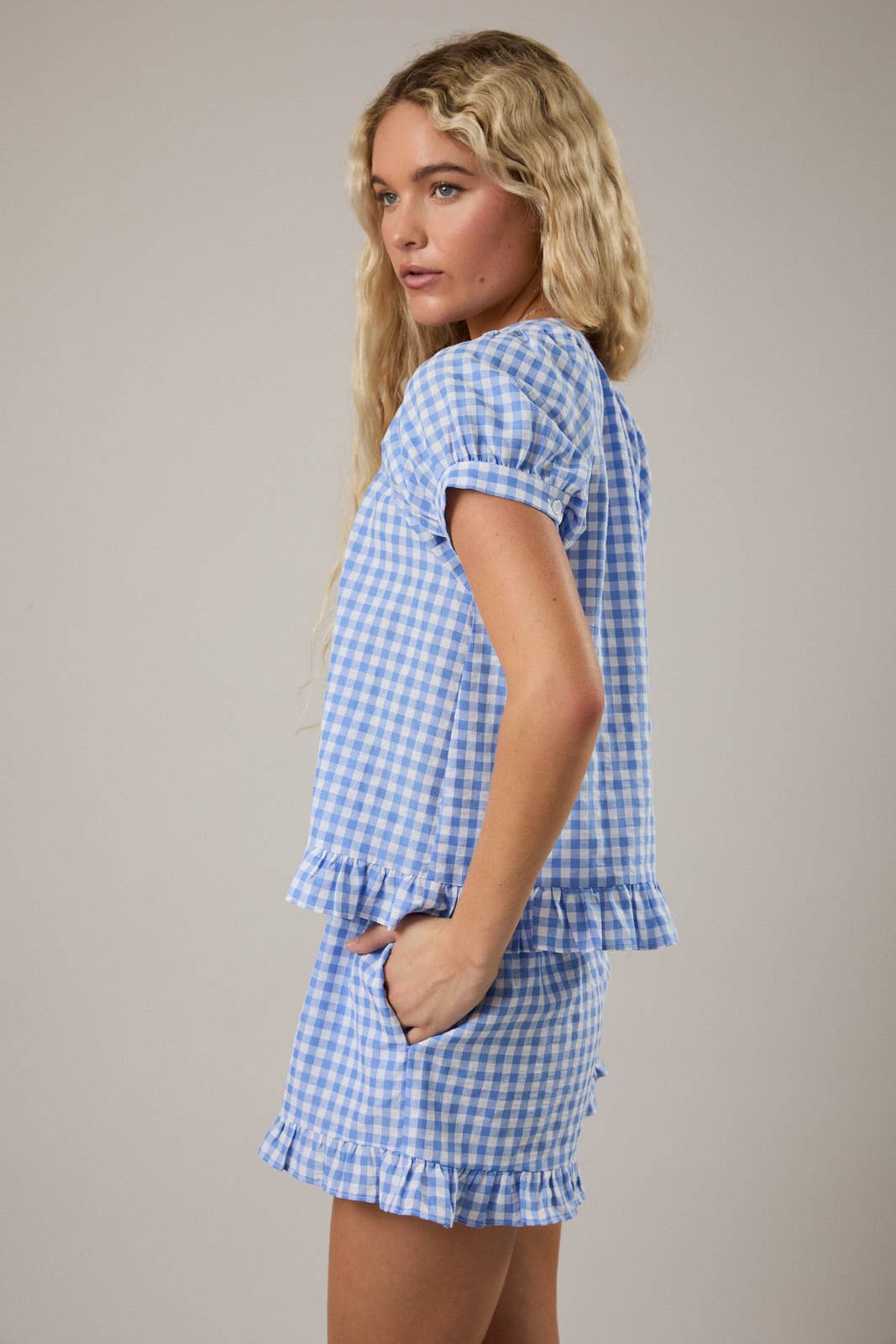 Puff Sleeve Gingham Top