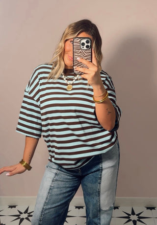 Blue & Mocha Stripped Knit Top