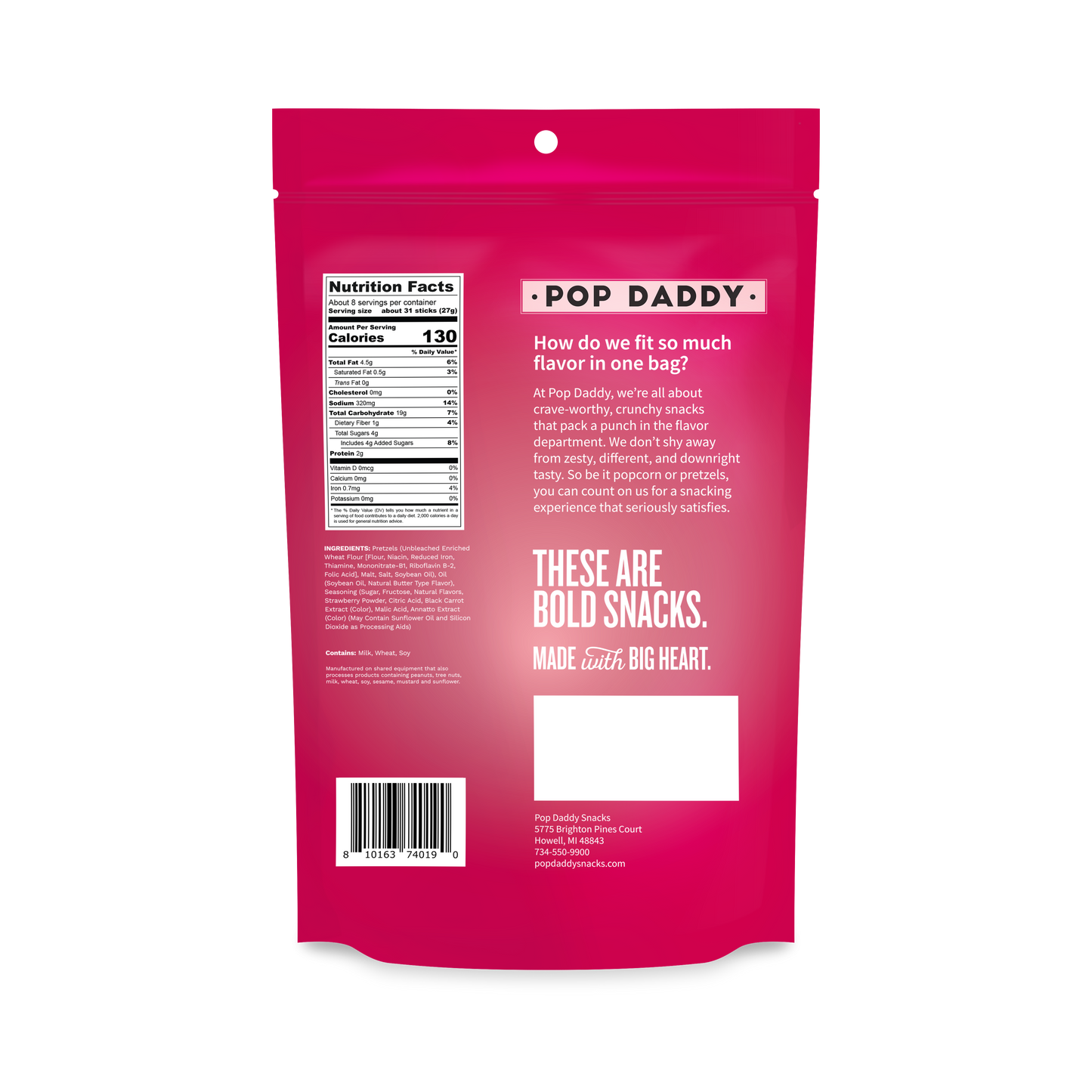 Pop Daddy Snacks - Berry Delicious Strawberry Shortcake Pretzels 7.5oz 🍓🥨