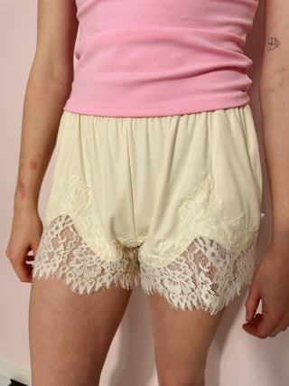 Lace Trim Flowy Shorts - Ivory