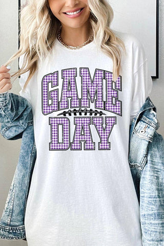 COLORBEAR - Purple Gingham Game Day Graphic Heavy Cotton Tee