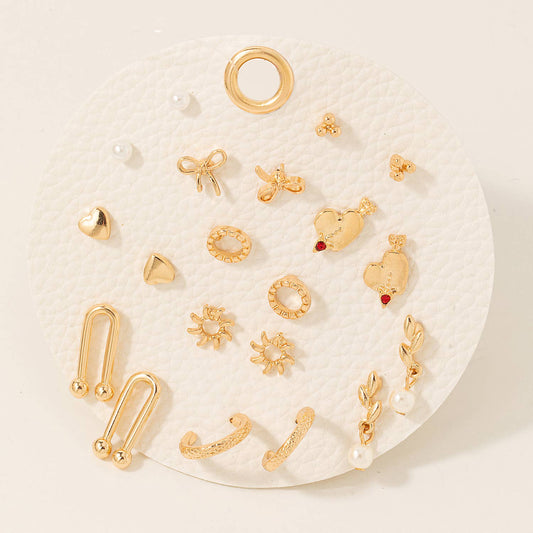 Assorted Love Theme Studs And Hoops Earrings Set