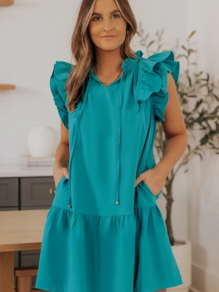 Ruffle Sleeve Mini Dress with Pockets