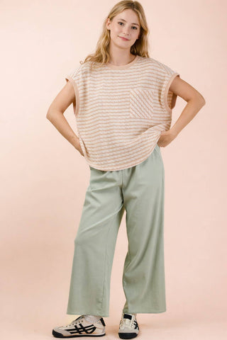 VERY J - NT12605-Open Back Striped Textured Knit Top