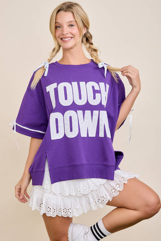 Main Strip - TOUCHDOWN Eyelet Appliqué Pullover Top