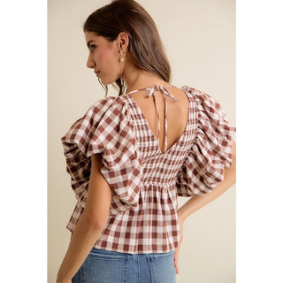 Gingham Puff Sleeve Top