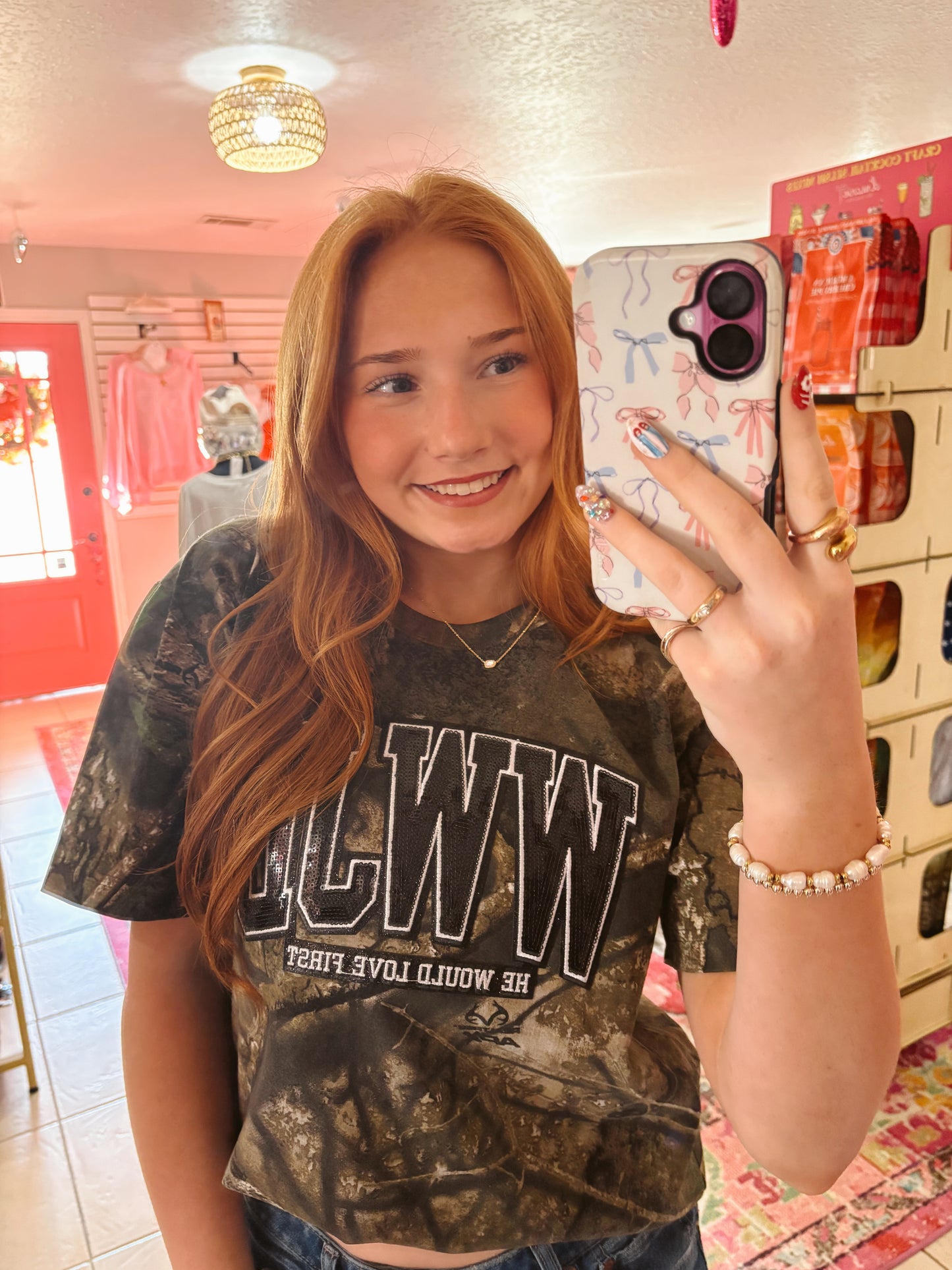 Camo Sequin WWJD Tee