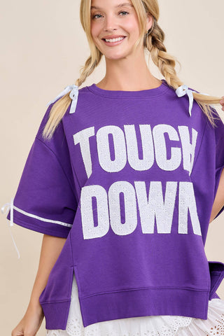 Main Strip - TOUCHDOWN Eyelet Appliqué Pullover Top