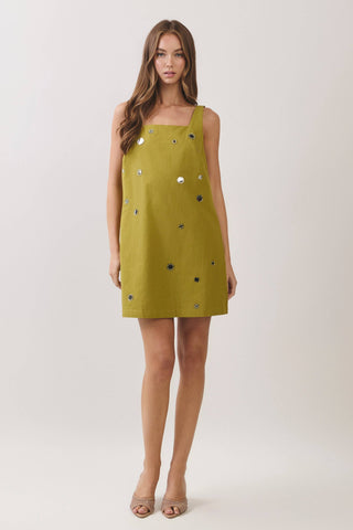 Brown Mirror Embellished Mini Dress