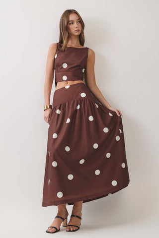 Polka Dot Gathered Maxi Skirt