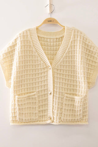 VERY J - 12W3719N-Waffle Texture Crop Cardigan