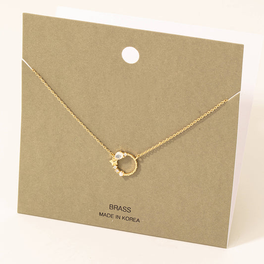 Rhinestone Cluster Hoop Pendant Necklace