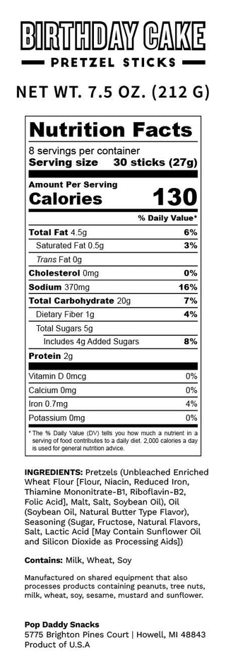 Pop Daddy Snacks - Birthday Cake Seasoned Pretzels  7.5oz