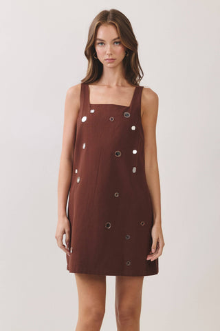 Brown Mirror Embellished Mini Dress