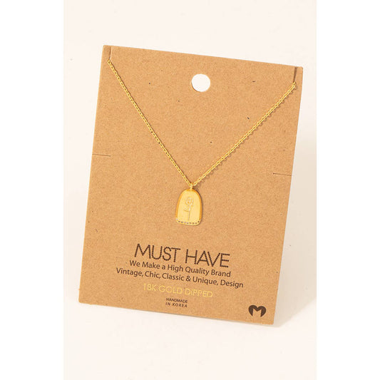 Gold Dipped Rose Engraved Pendant Necklace