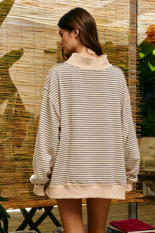 Stripe Oversized Mock Neck