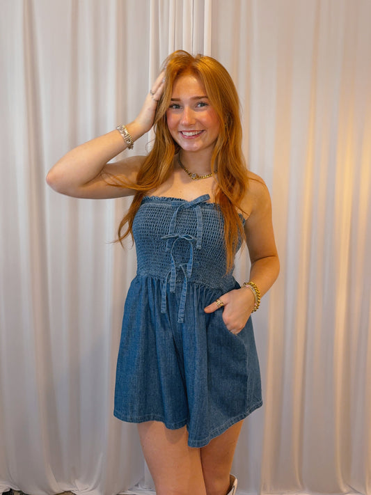 Strapless Denim Romper