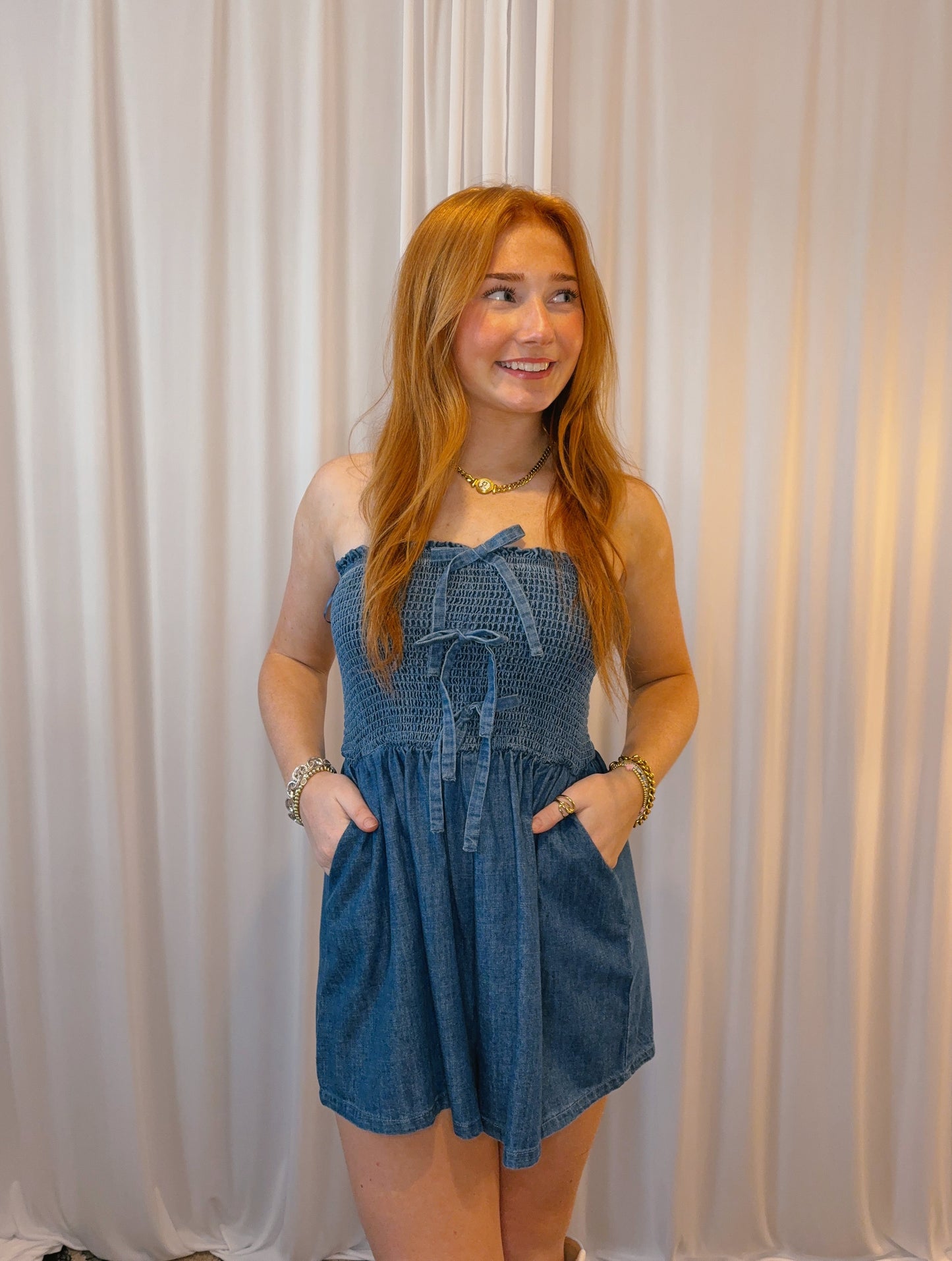 Strapless Denim Romper
