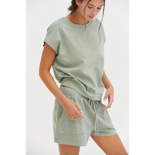 Short Sleeve Top & Shorts Matching Set - Sage Green
