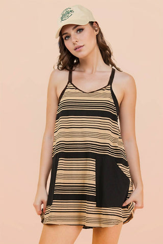 VERY J - ND31600-Comfy Striped Knit Mini Dress W/ Shorts Inside