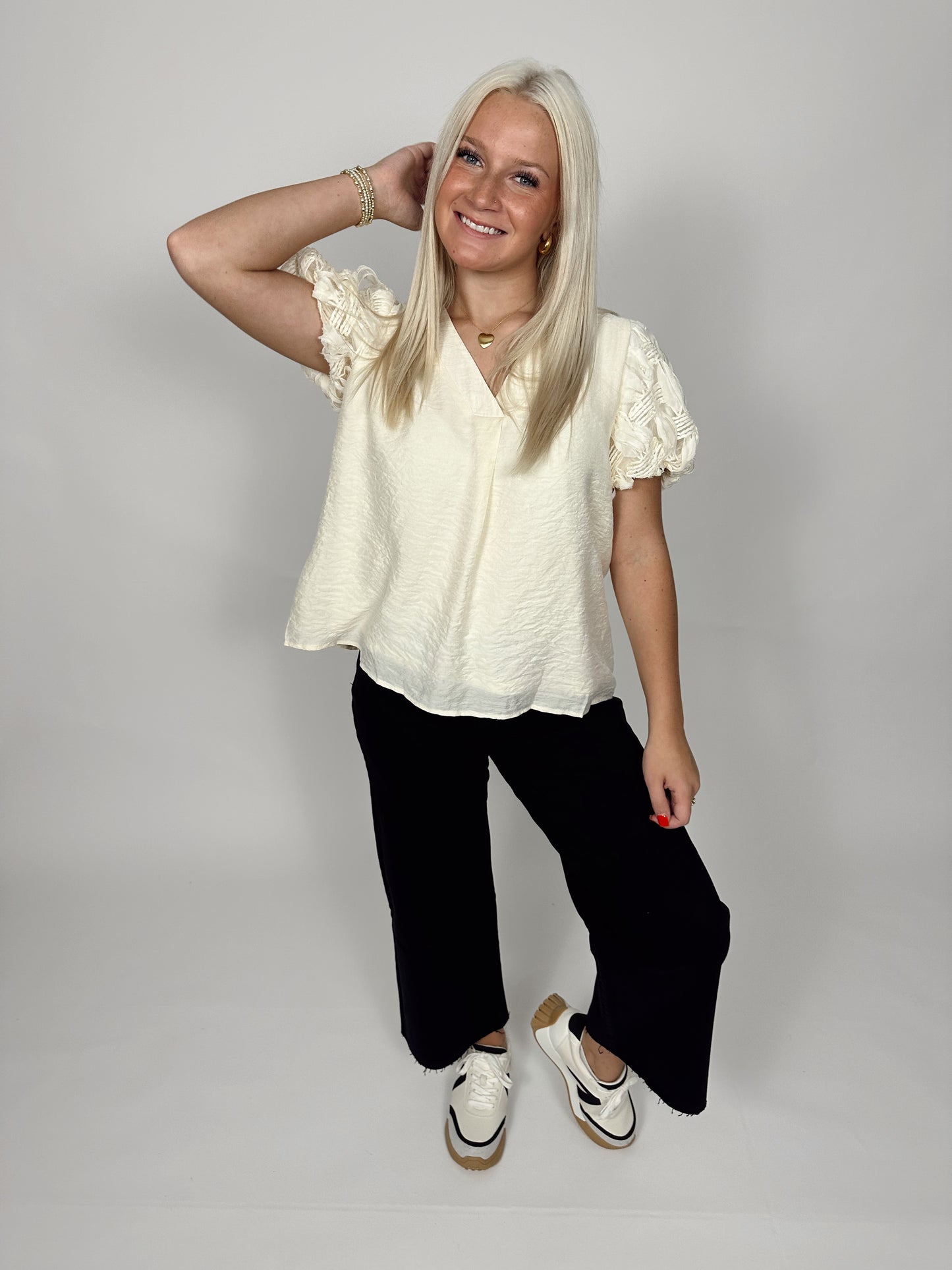 Ivory Puff Sleeve Bow Top