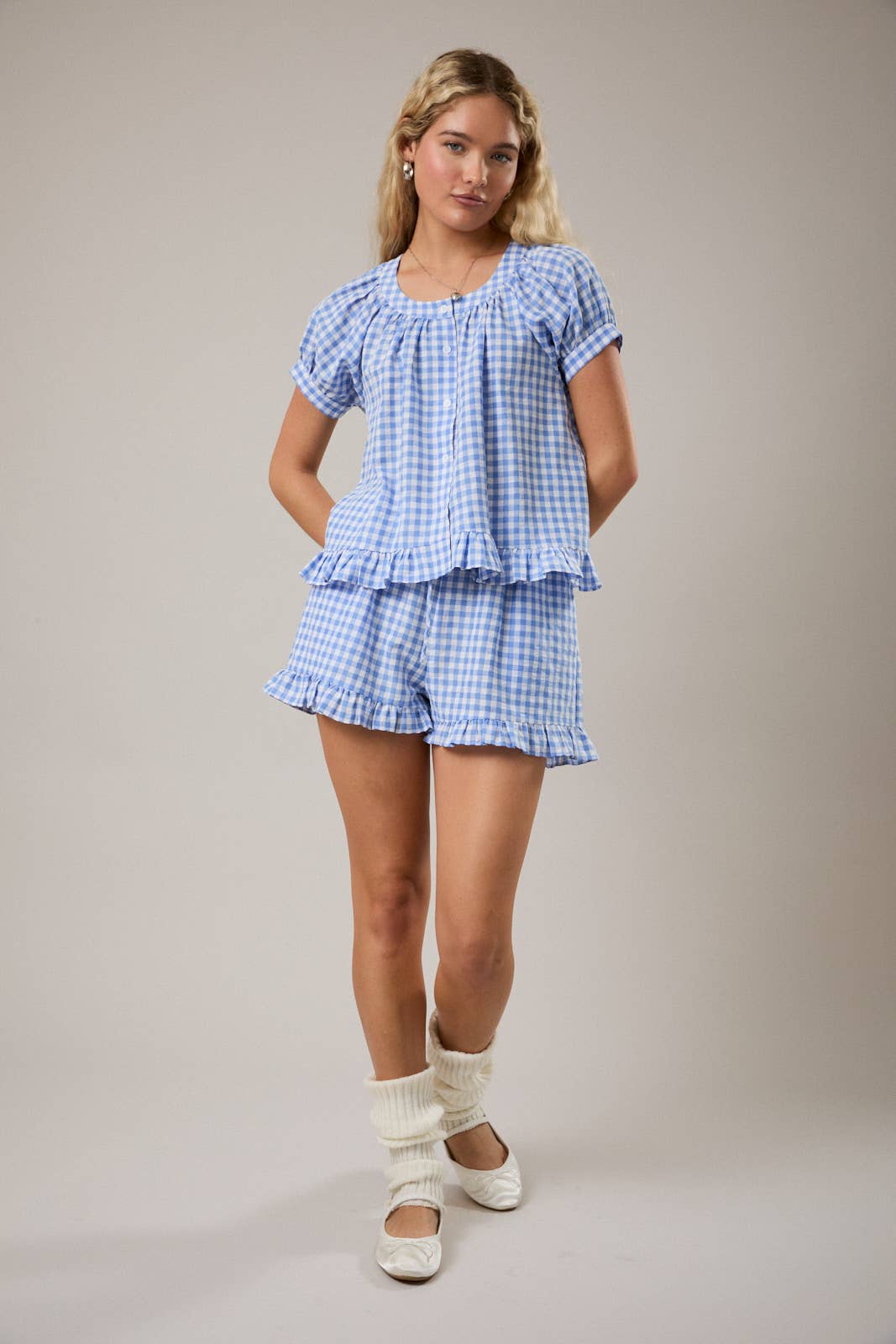Puff Sleeve Gingham Top
