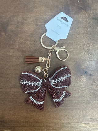 Rhinestone Football Bow Bag Charm