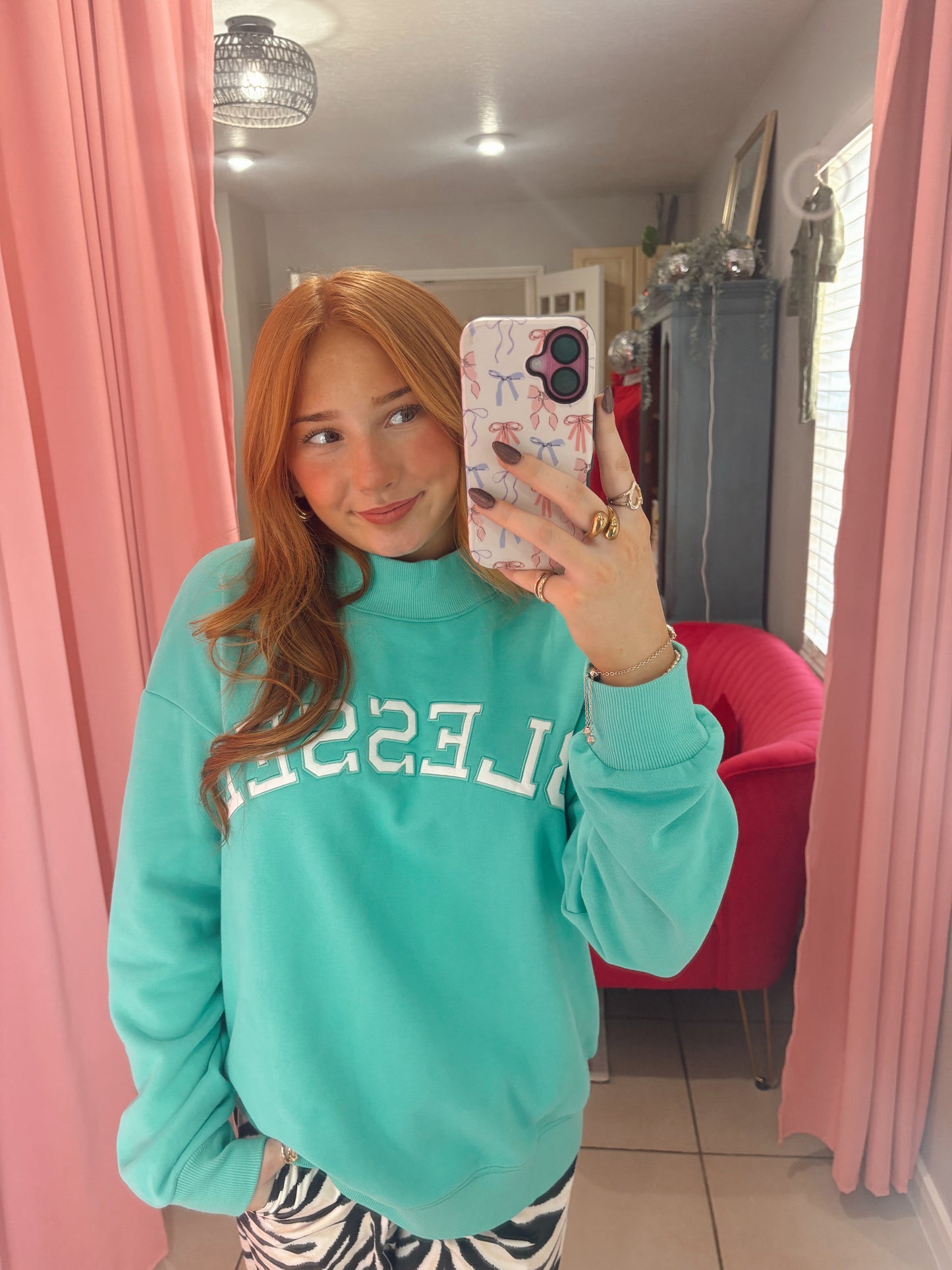 Embroidered Blessed Mock Neck