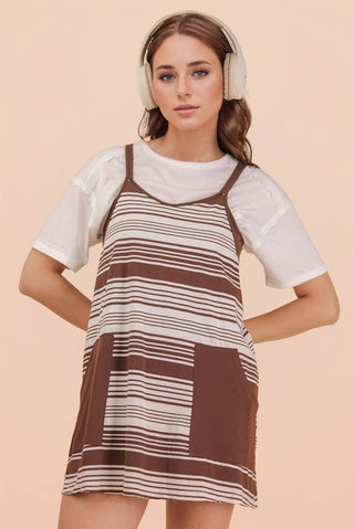 VERY J - ND31600-Comfy Striped Knit Mini Dress W/ Shorts Inside