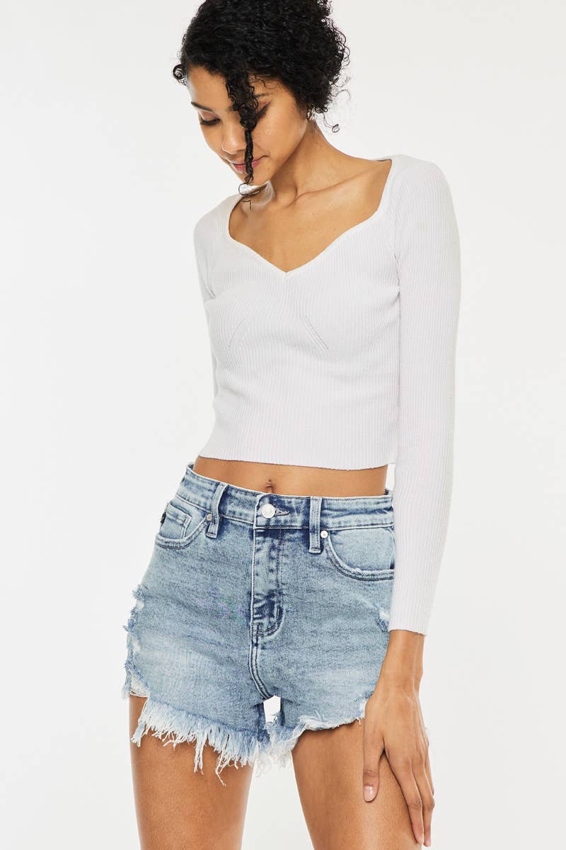 Kan Can USA - HIGH RISE FRAY HEM DENIM SHORTS
