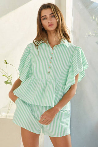 Ruffle Sleeves Mint Top