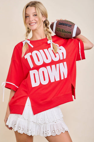 Main Strip - TOUCHDOWN Eyelet Appliqué Pullover Top