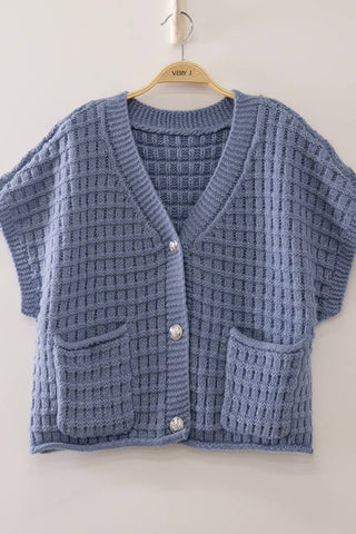 VERY J - 12W3719N-Waffle Texture Crop Cardigan