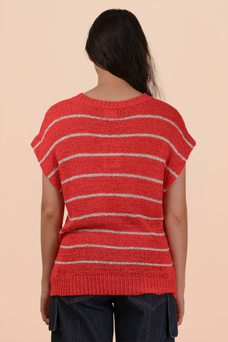 VERY J - 12W3319N-Striped Knit Sweater Vest Top
